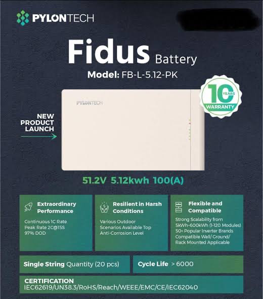 Pylontech Fidus FB-L-5.12-PK Lithium Battery 51.2V 5.12kWh 100A | 6000 Cycles | High-Performance Solar Storage The Saver Hub